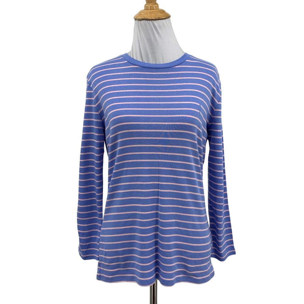 Ralph Lauren Sport Shirt Womens S Small Blue Pink Cotton Striped Long Sleeve Tee